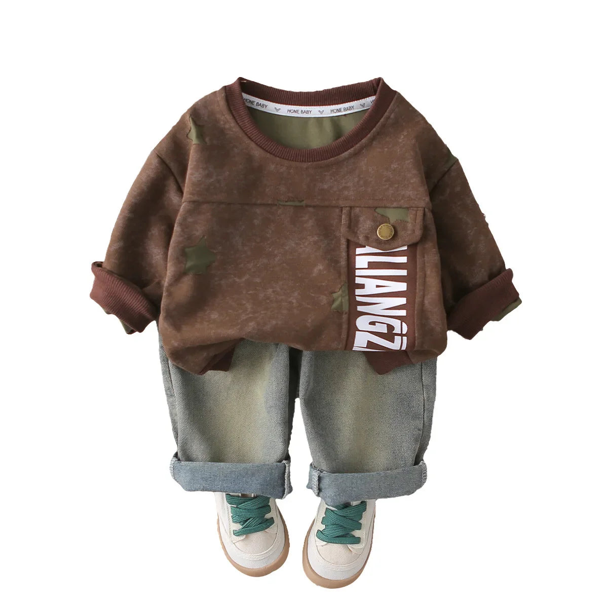 2025 Spring Autumn New Style Boys Clothing Sets Little Boys Casual Sportswear with Star Sweatshirt Jeans Jersey Letter Design