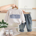 2025 New Stylish Casual Boys' Sweatshirt Set for Spring and Autumn Long Sleeve Two-Piece with Letter Patch for Baby Boys