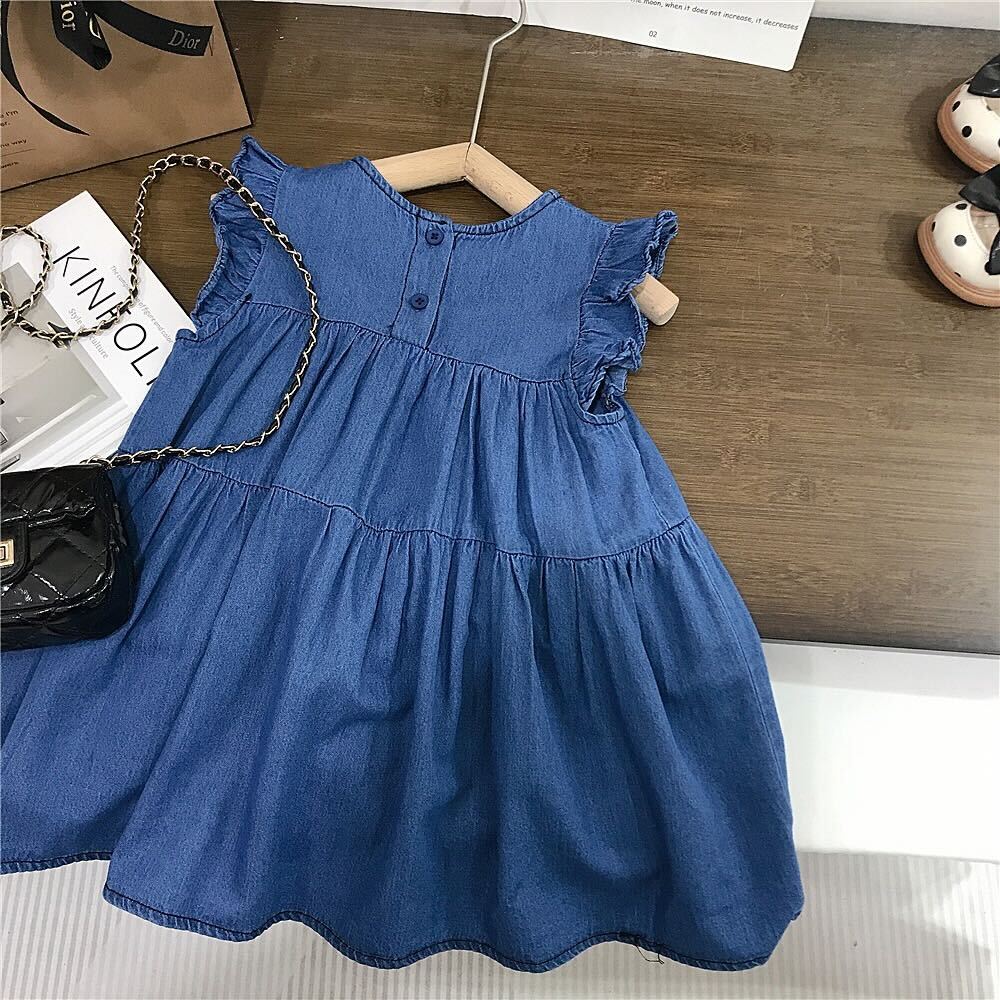 Three tier bow denim dress