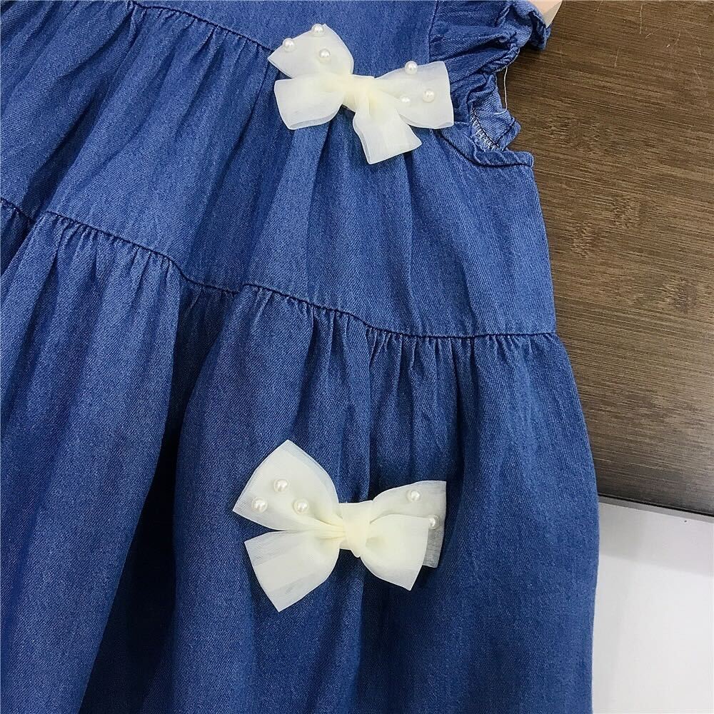 Three tier bow denim dress