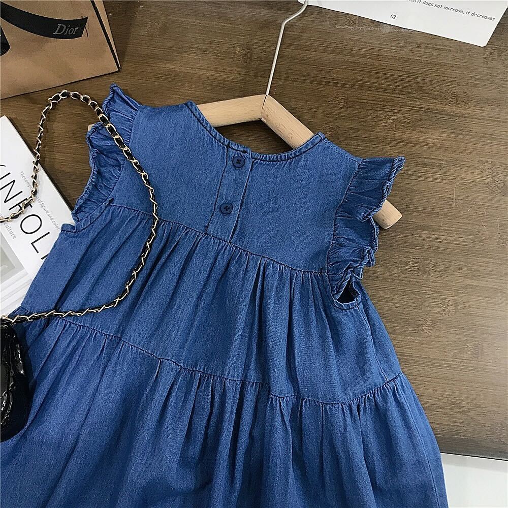 Three tier bow denim dress