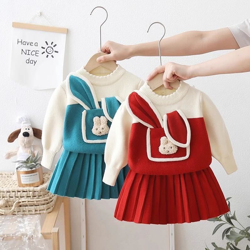 Bunny ear knitted winter set