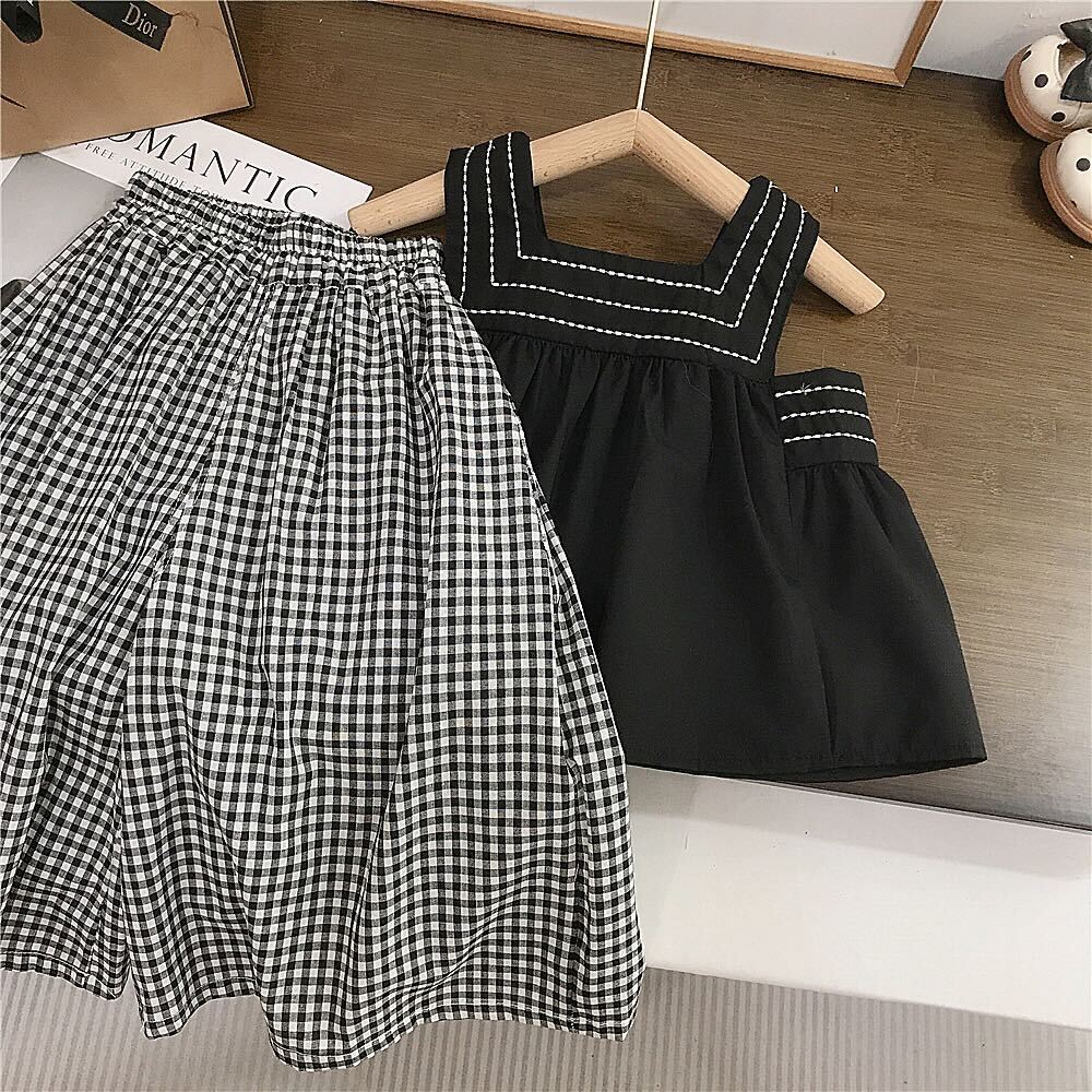 Black top and checkered palazzo set