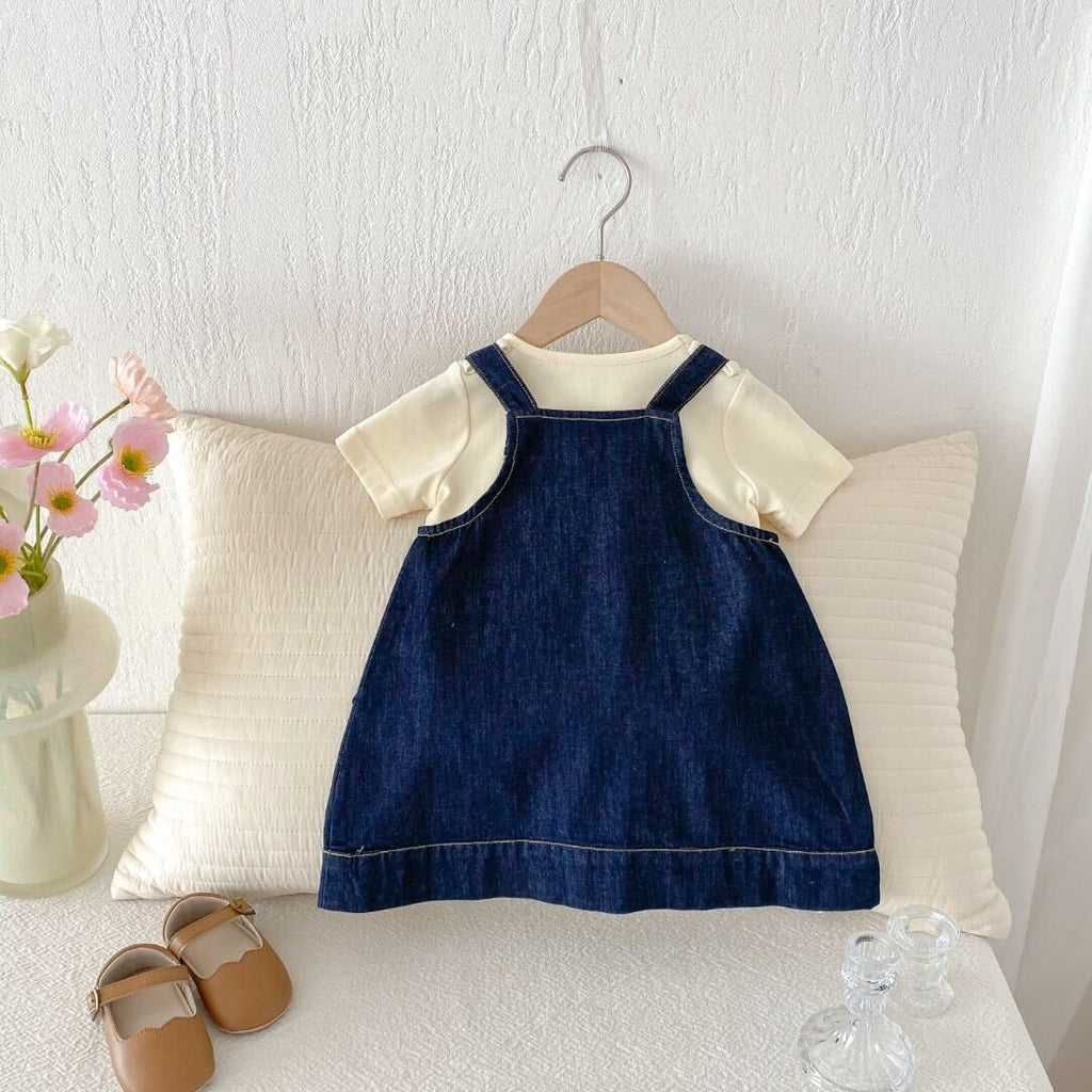 Heart denim dungaree dress and tshirt premium set