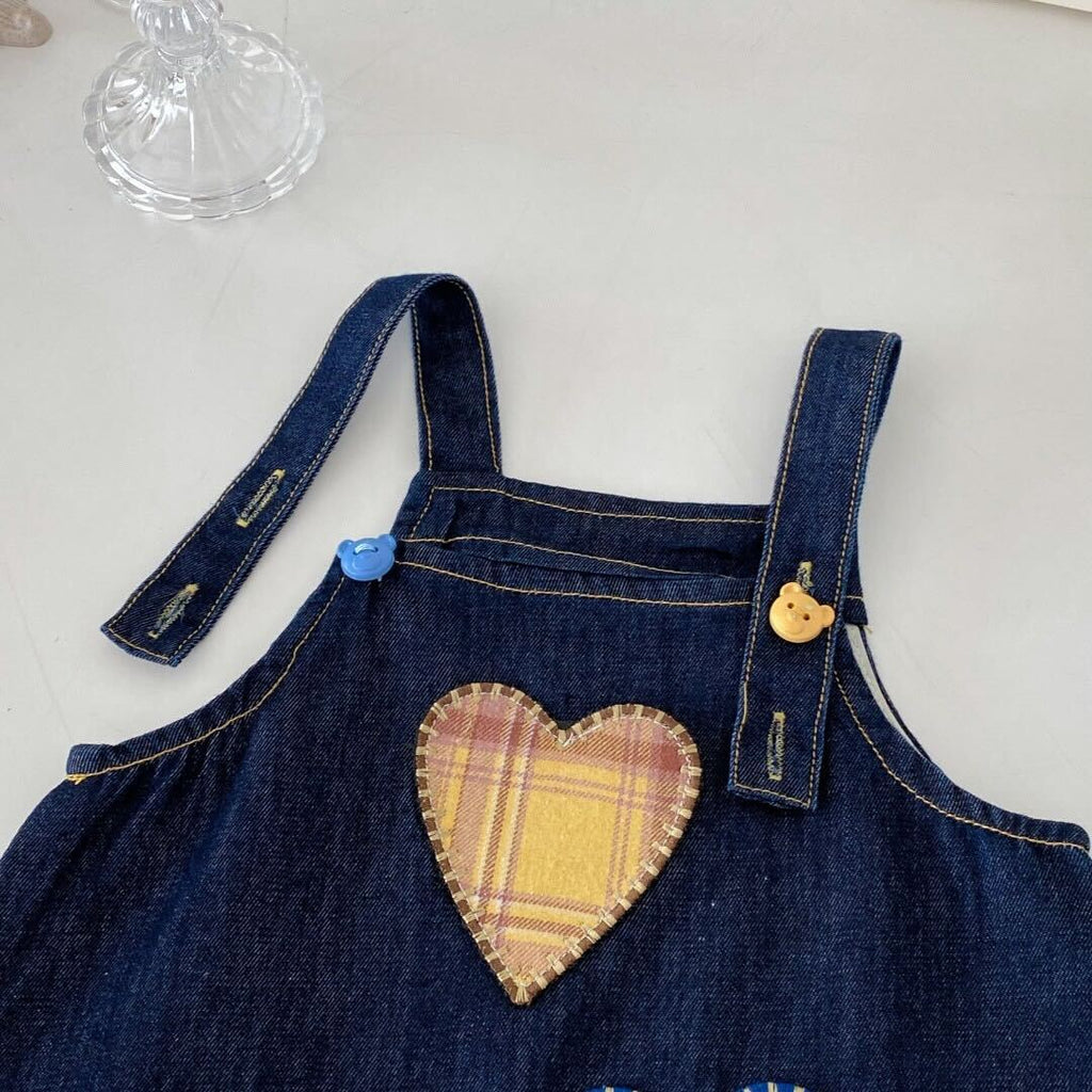 Heart denim dungaree dress and tshirt premium set