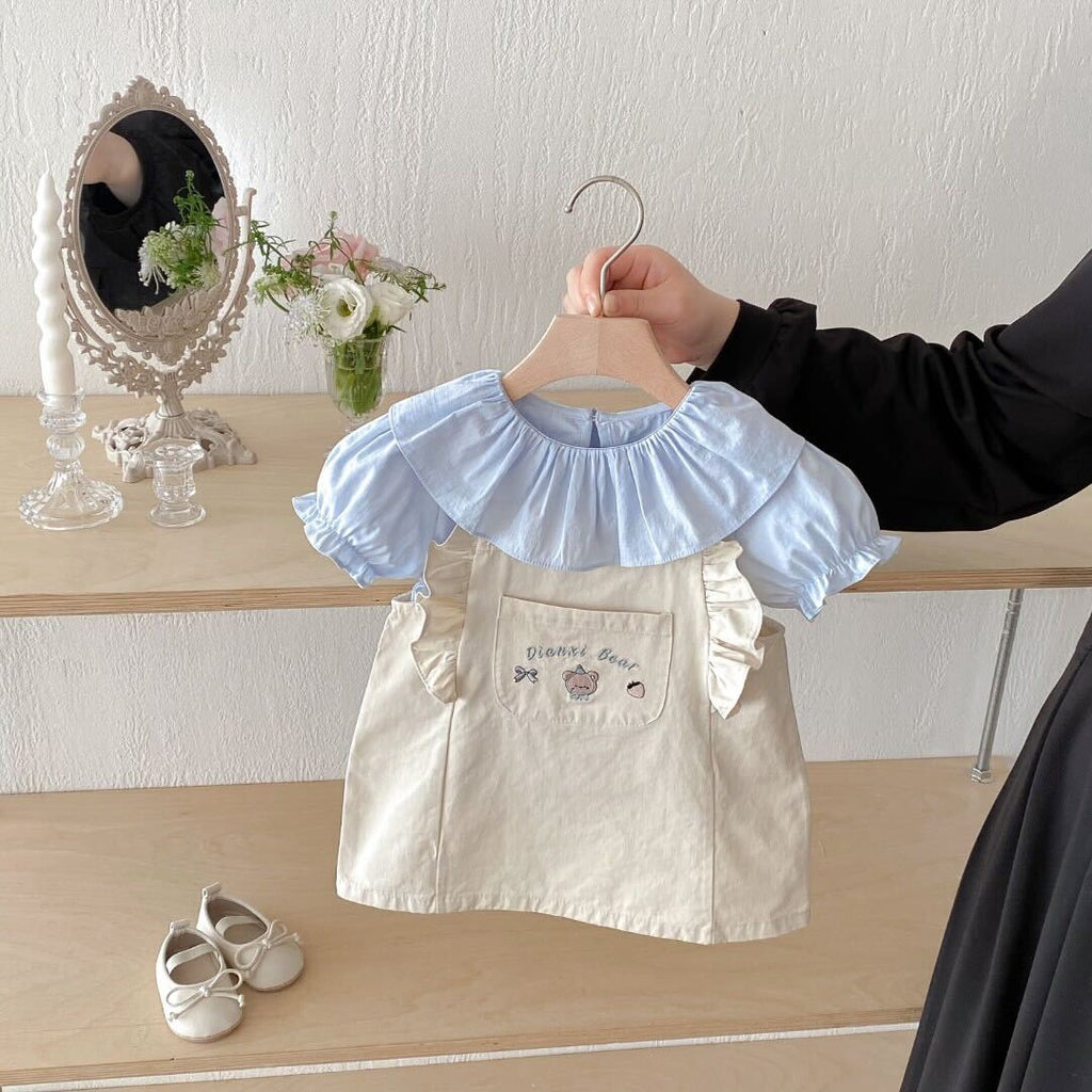 Ruffle Dungaree and tshirt premium set