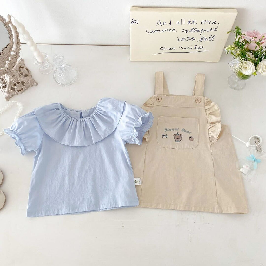 Ruffle Dungaree and tshirt premium set