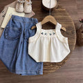 Embroidered top and denim set