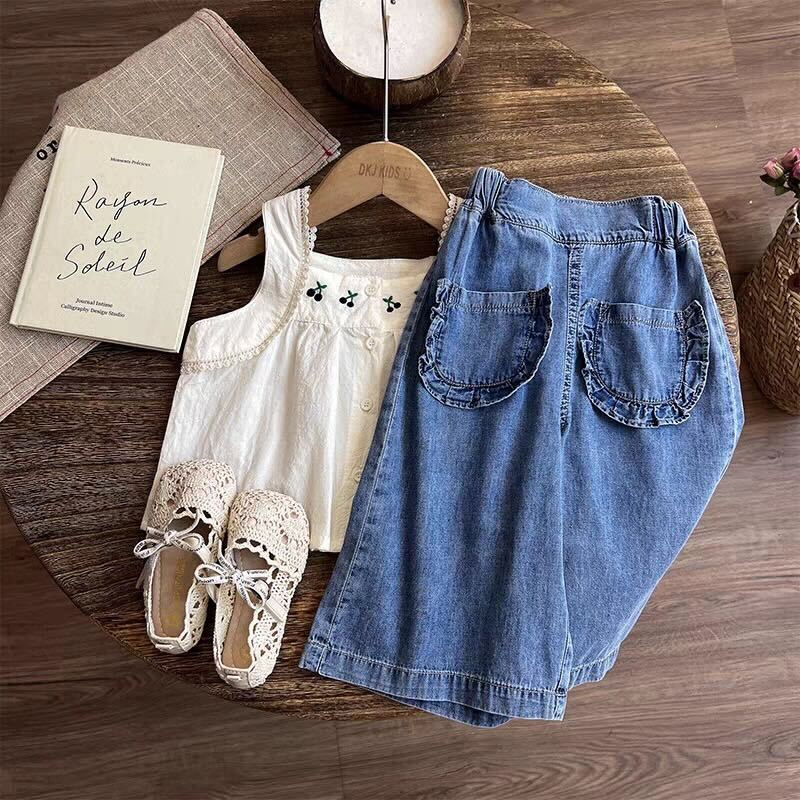 Embroidered top and denim set