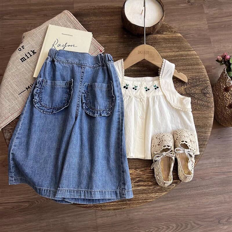 Embroidered top and denim set