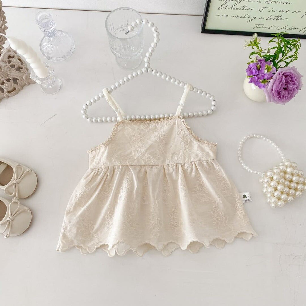 Embroidered top and printed lace pants premium set