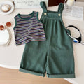 Striped sleeveless tee and denim pocket dungaree set