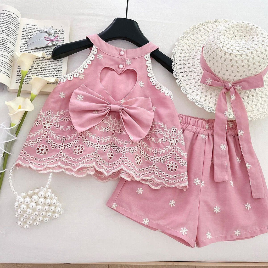 Eyelet embroidered bow premium set