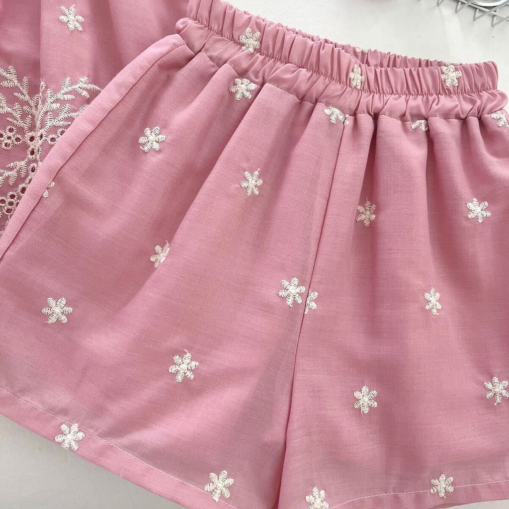 Eyelet embroidered bow premium set