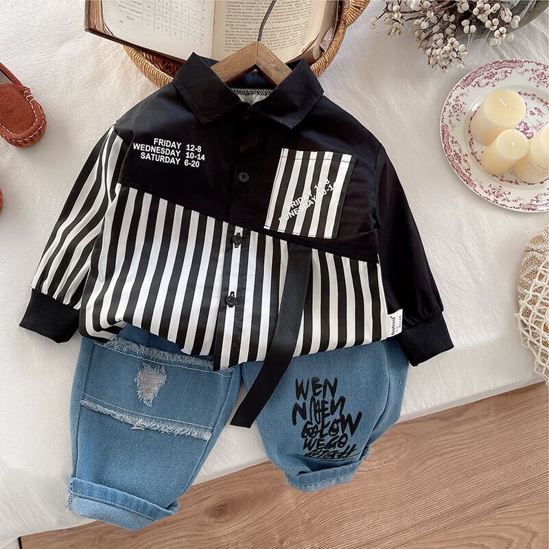 Striped shirt and denim set