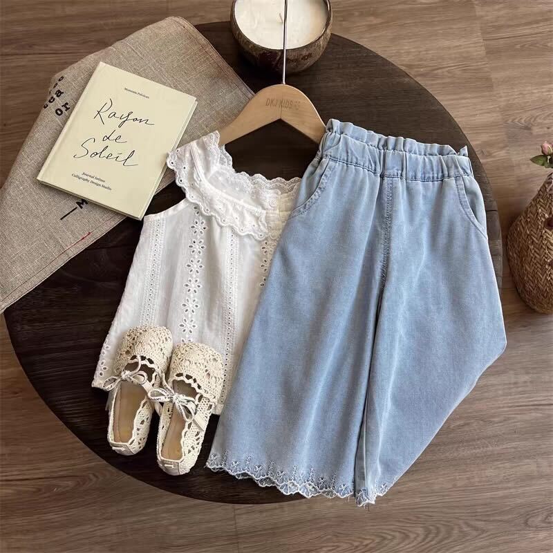 Eyelet top and denim set