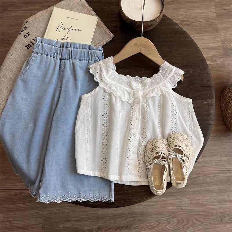 Eyelet top and denim set