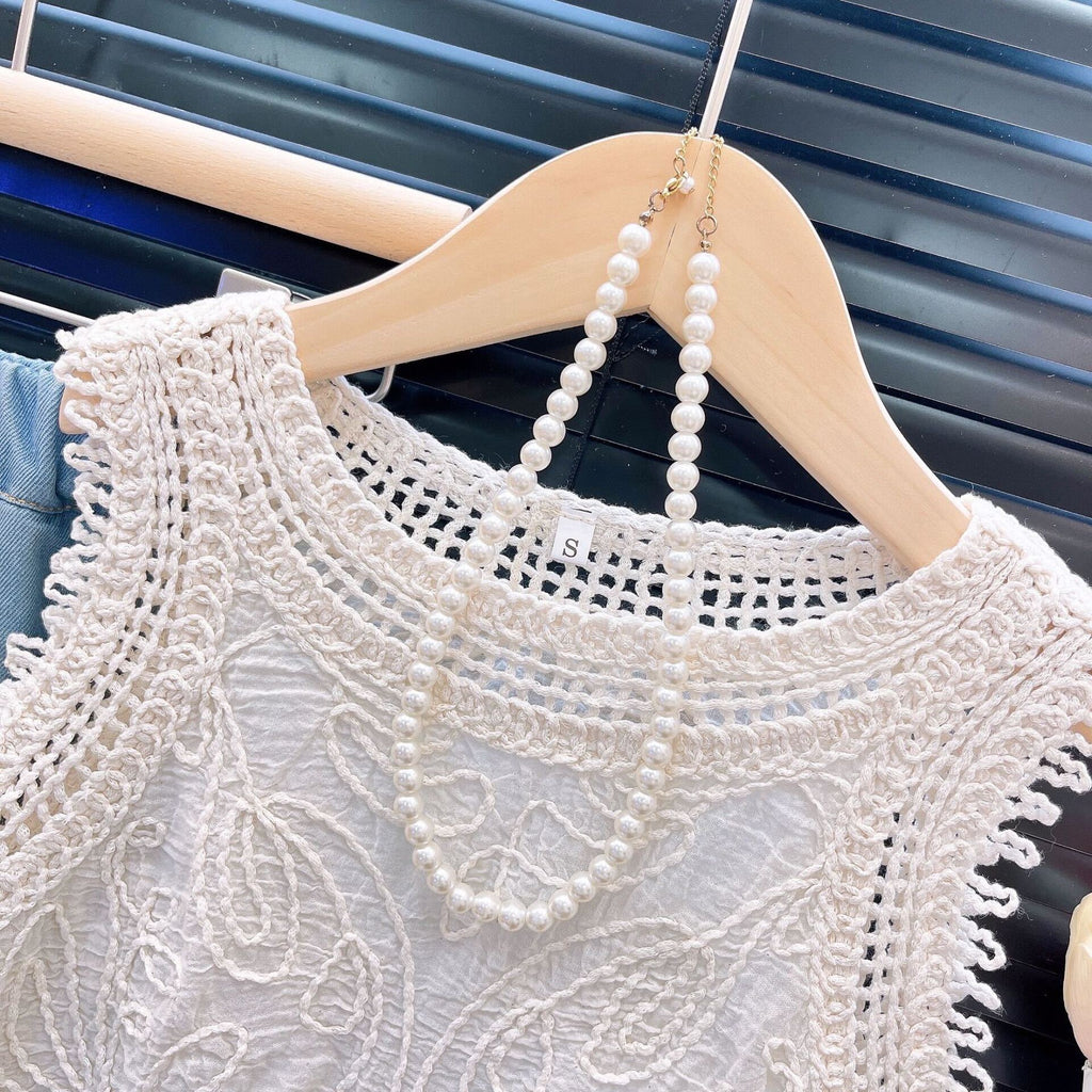 Lace embroidered top and denim set