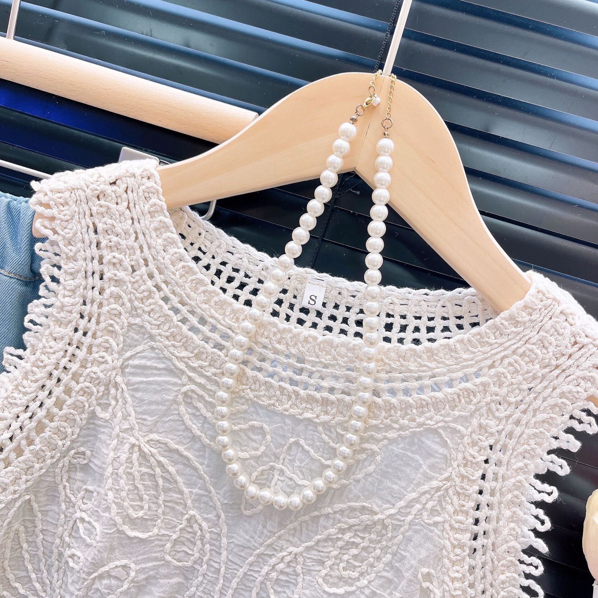 Lace embroidered top and denim set