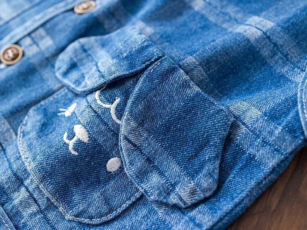 Shirt with tie and pants and denim cardigan set