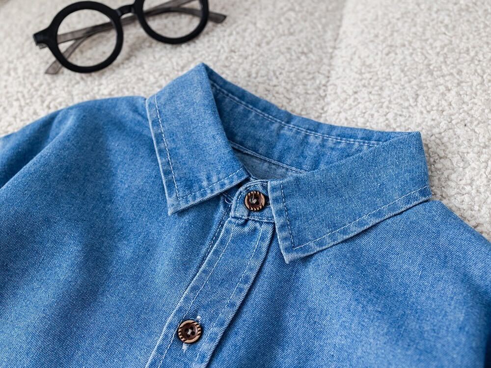 Denim shirt and pants with cardigan