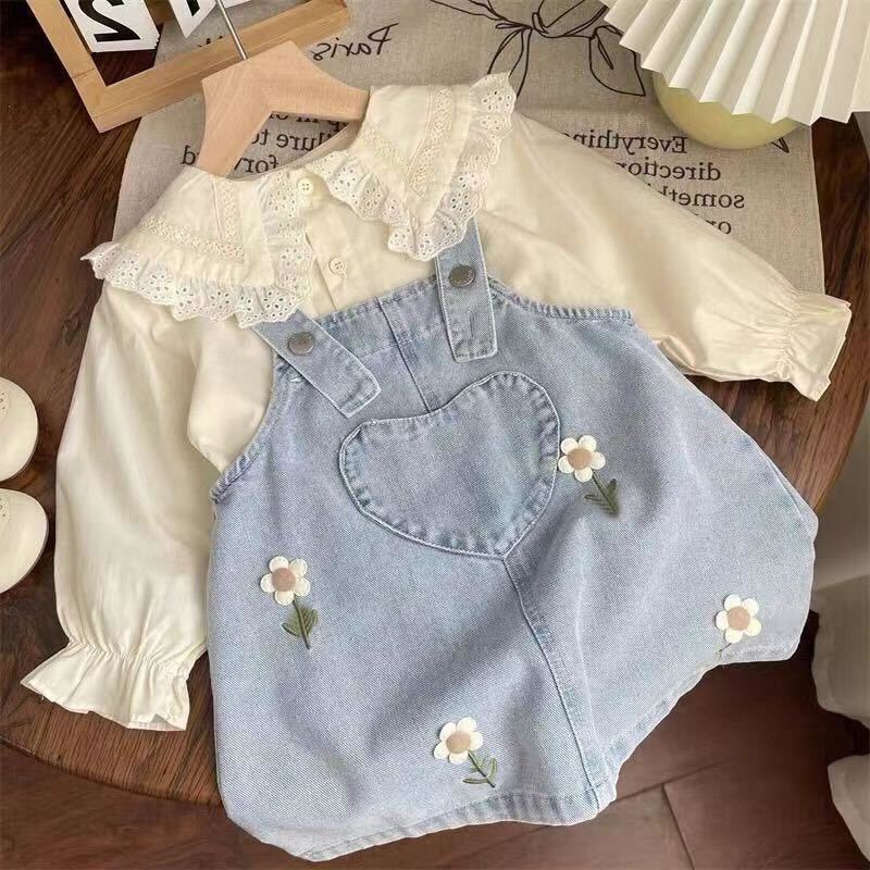 Flower dungaree and lace top set