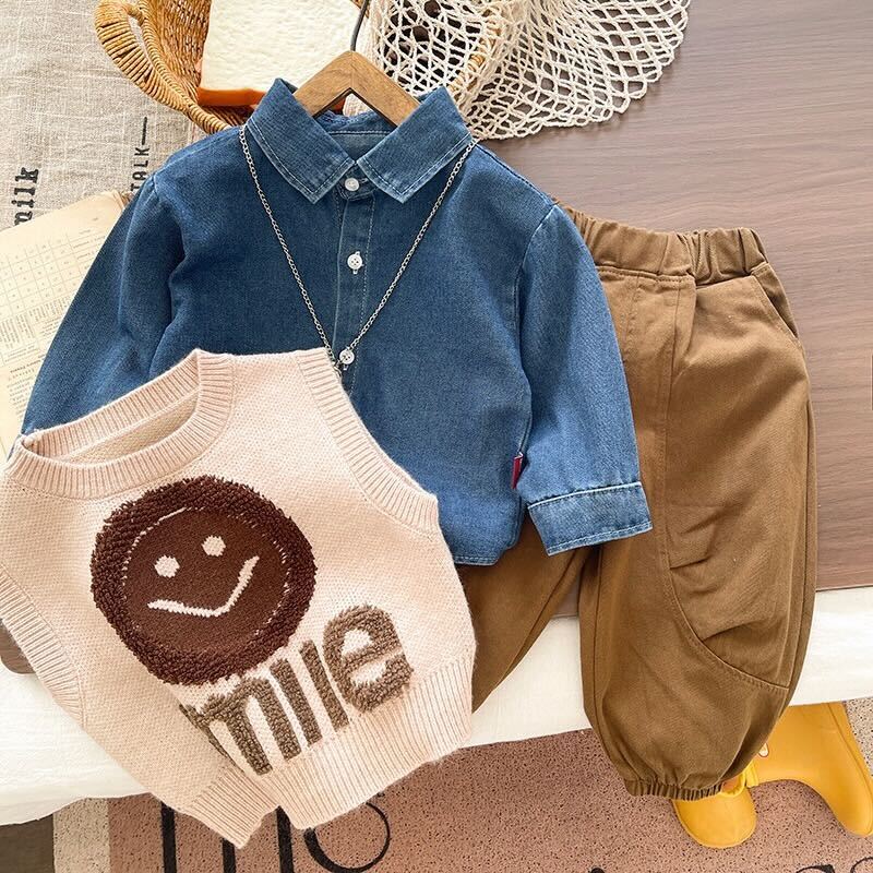 Smile sweater shirt and pants 3 piece set