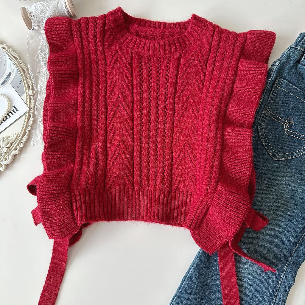 Sleeveless sweater shirt and denim premium set