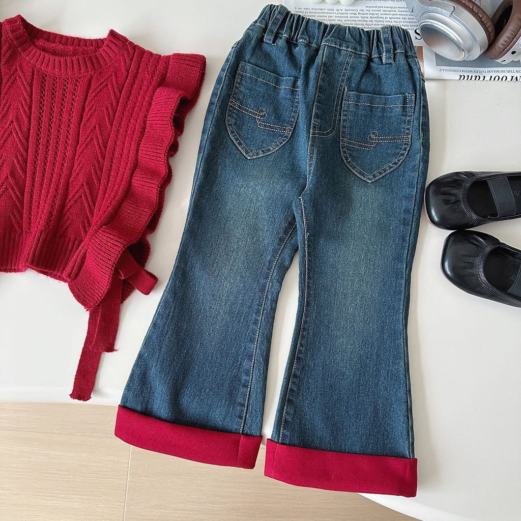 Sleeveless sweater shirt and denim premium set