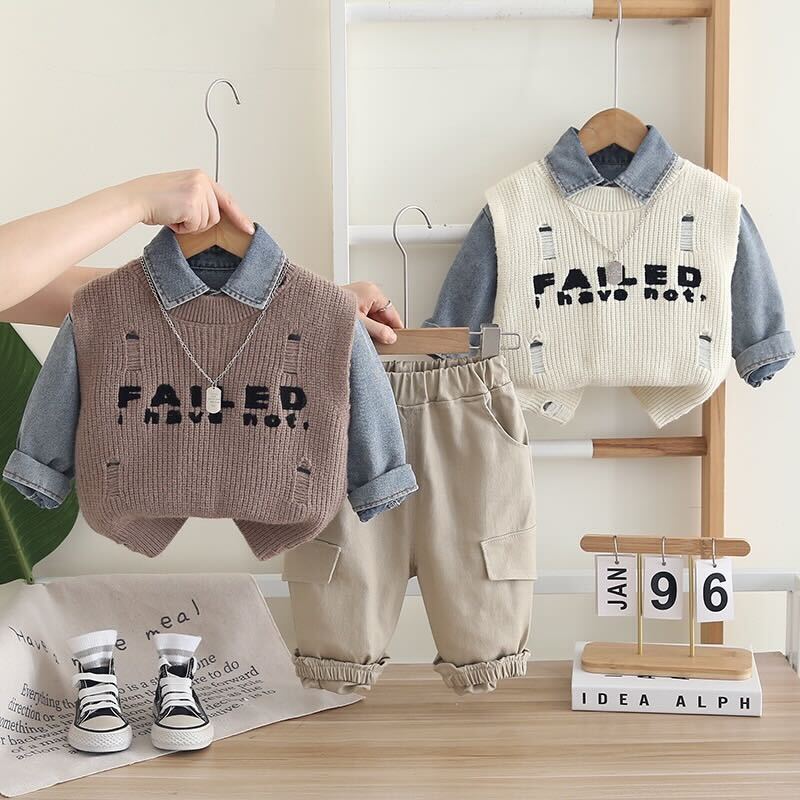 Rugged sweater three piece set