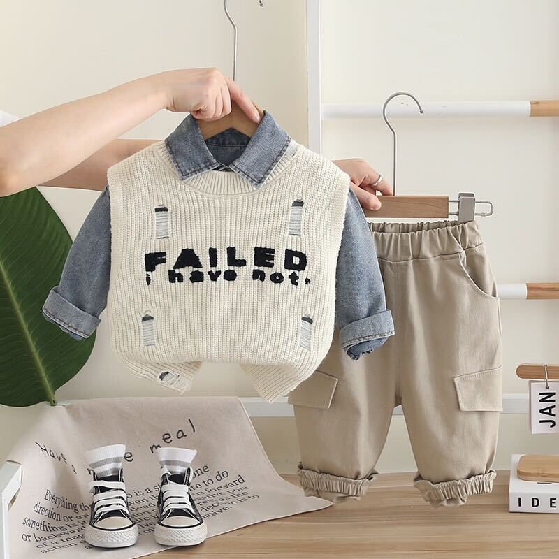 Rugged sweater three piece set