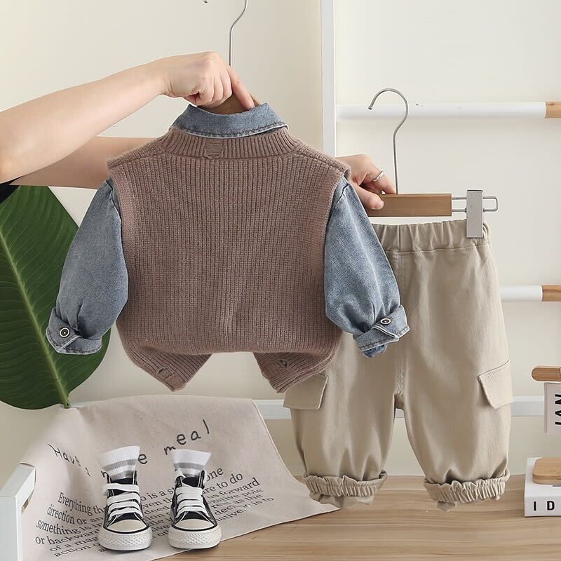 Rugged sweater three piece set