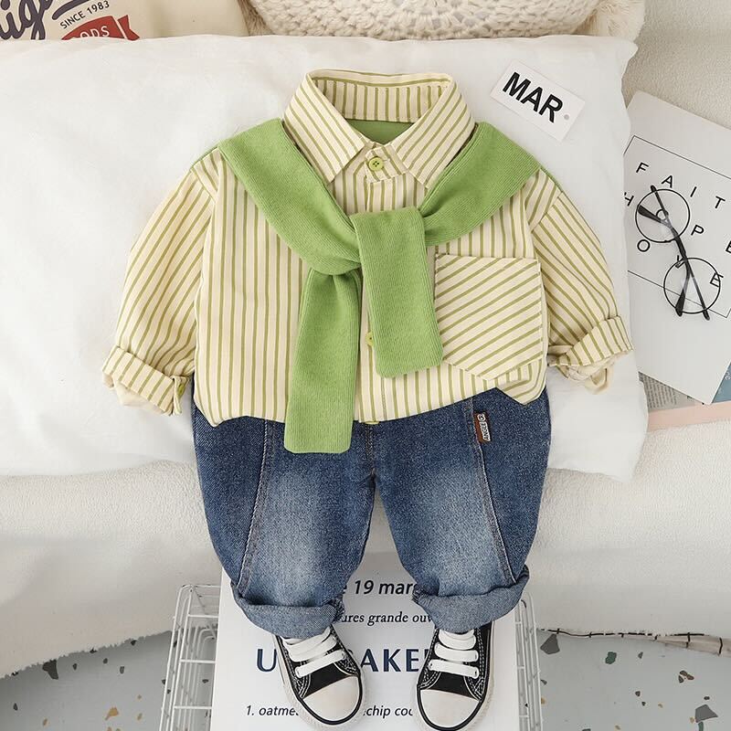 Striped shirt with scarf set