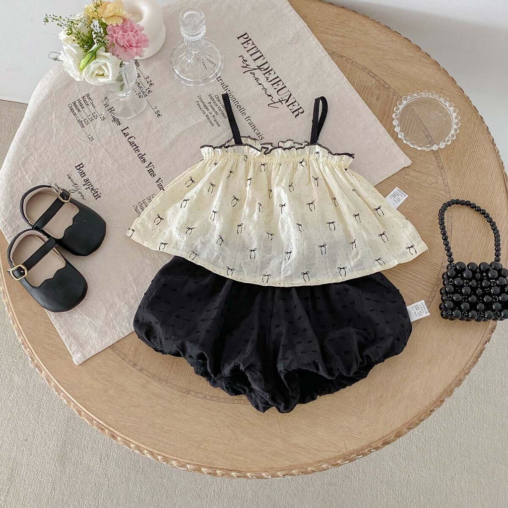 Bow printed top and shorts set