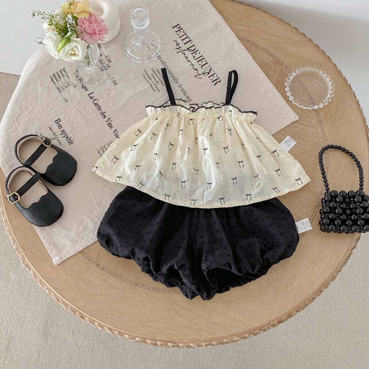 Bow printed top and shorts set