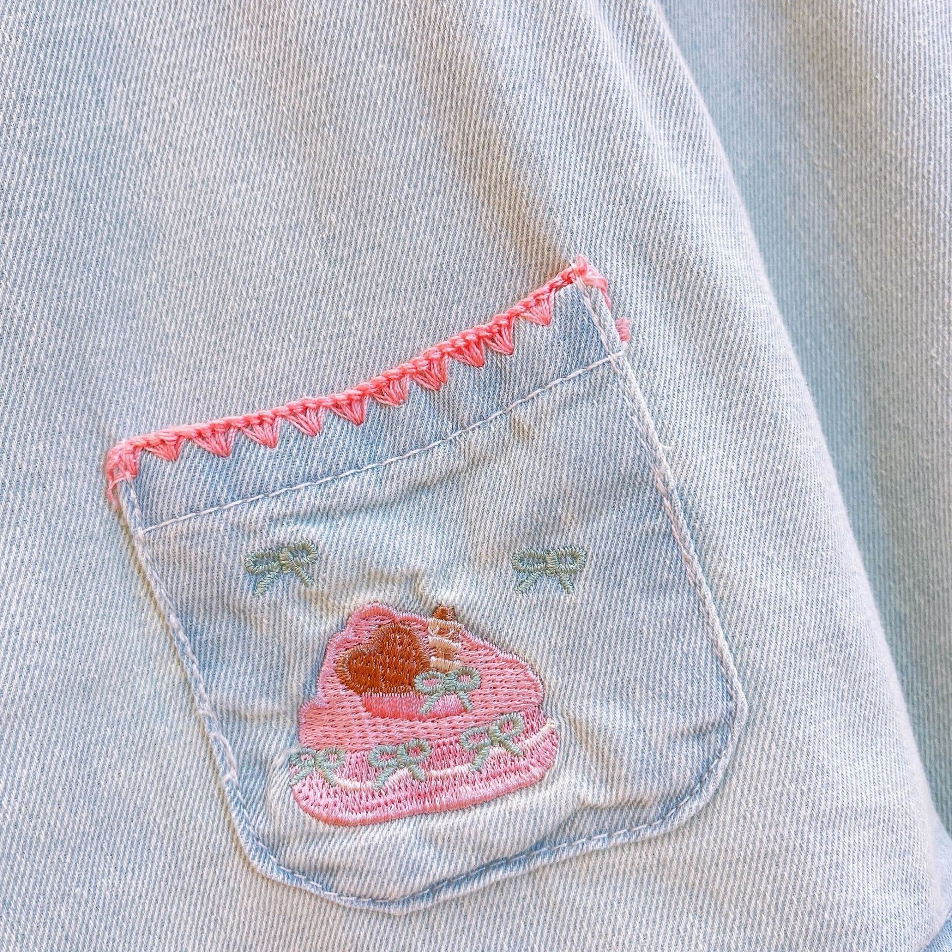 Light blue denim embroidered set