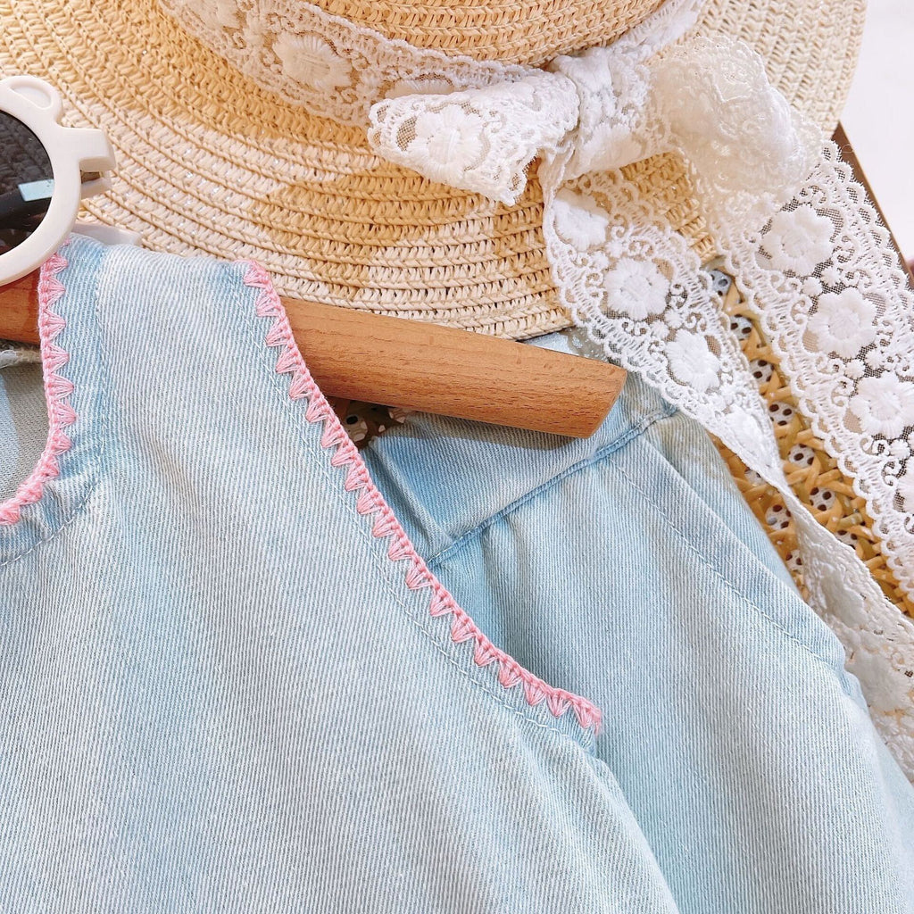 Light blue denim embroidered set