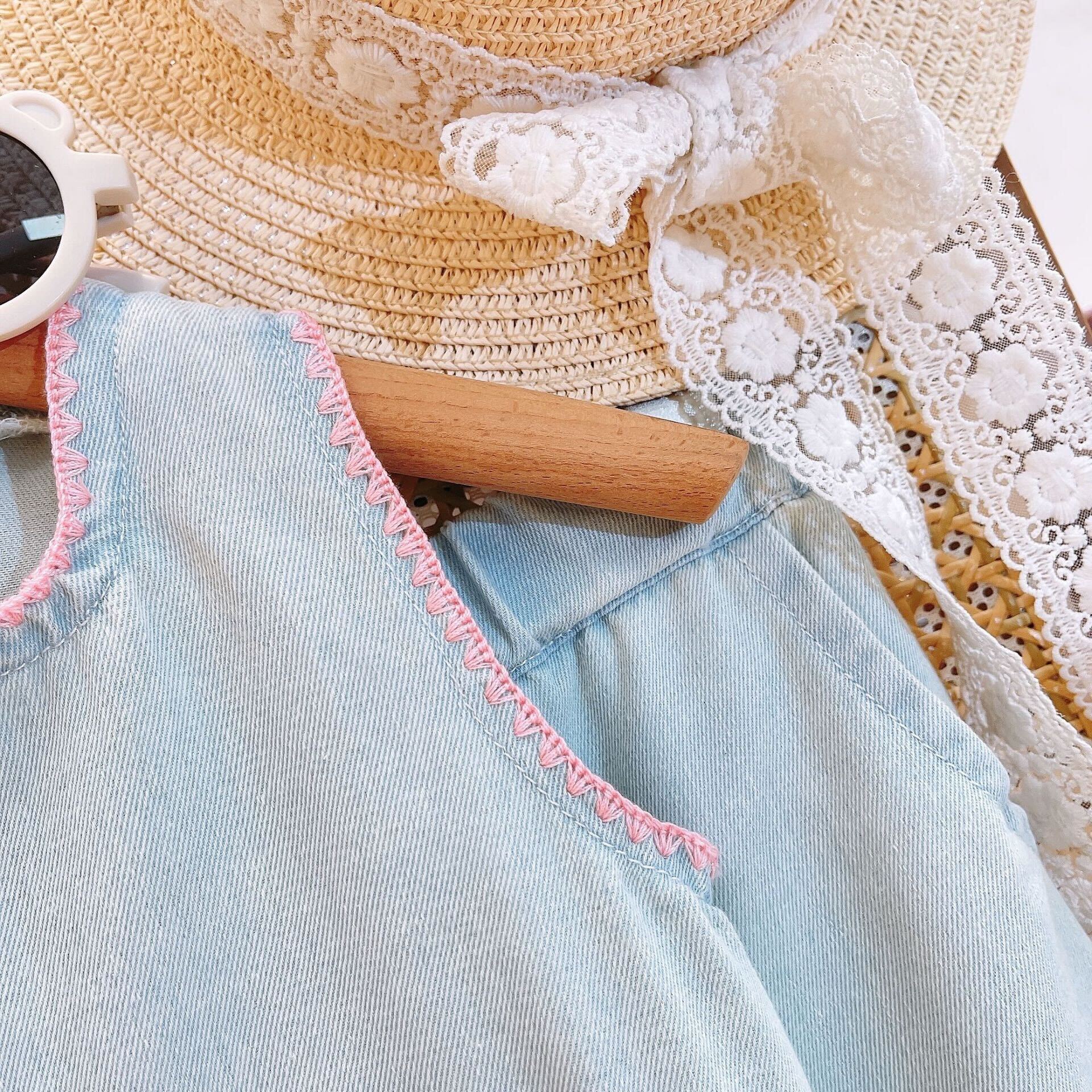 Light blue denim embroidered set
