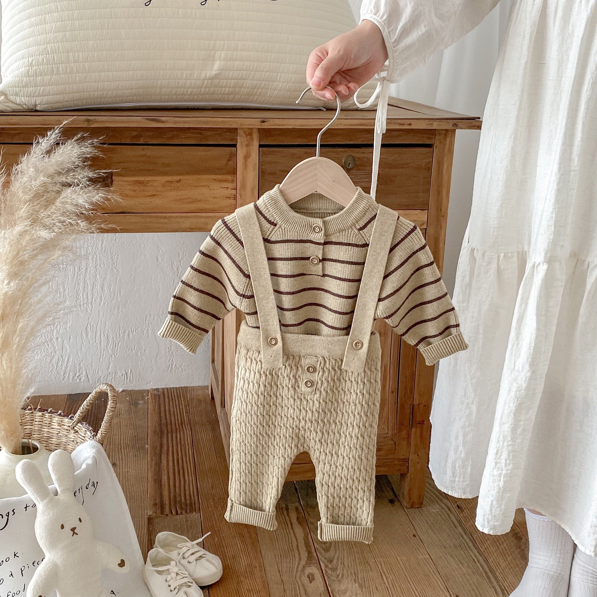 Knitted dungaree and t-shirt set