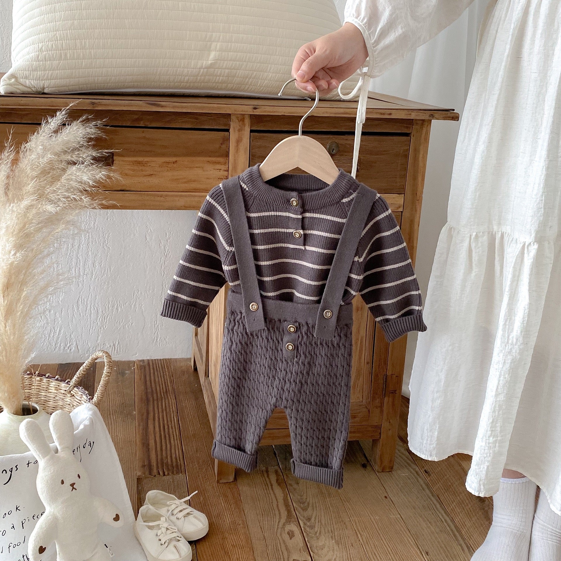 Knitted dungaree and t-shirt set