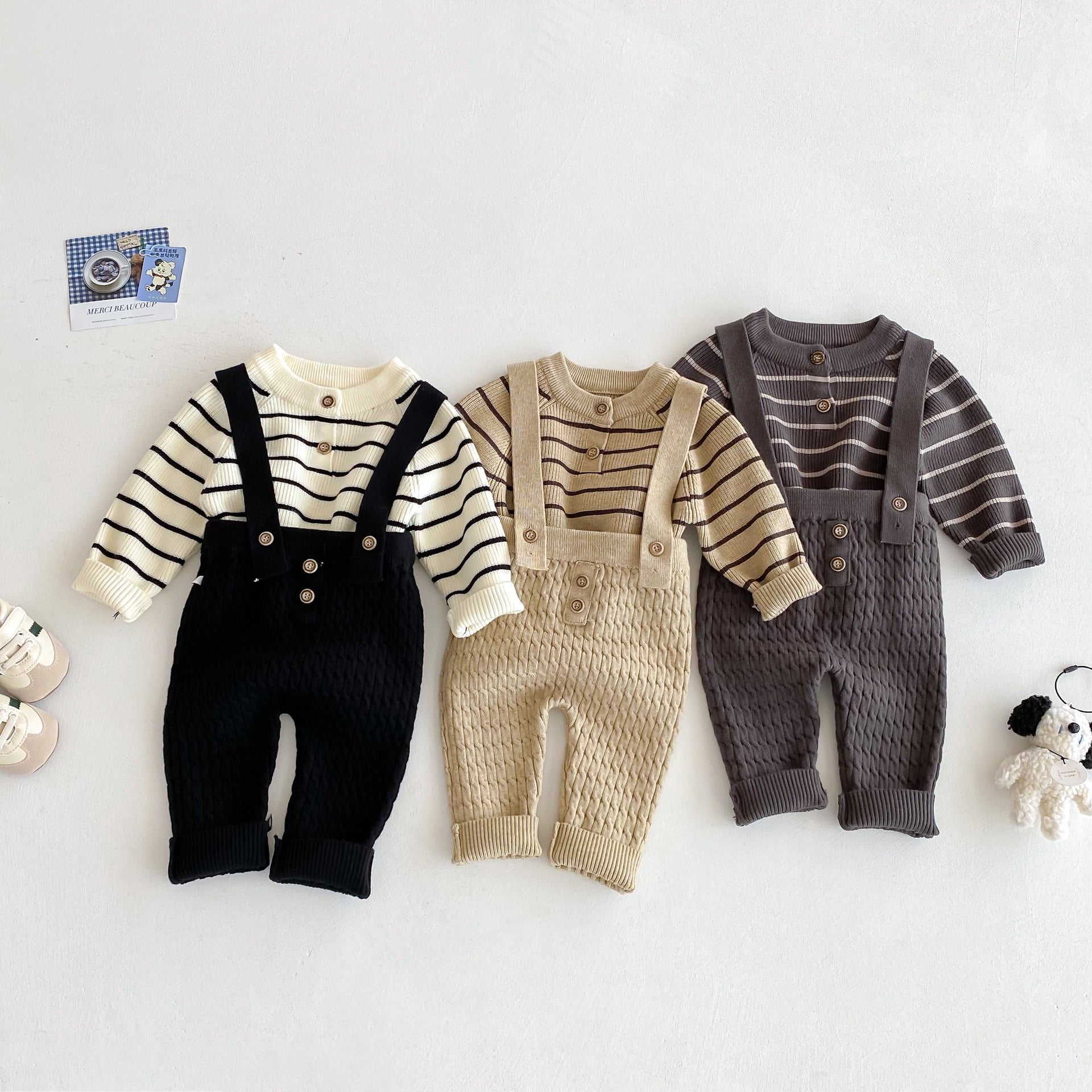Knitted dungaree and t-shirt set