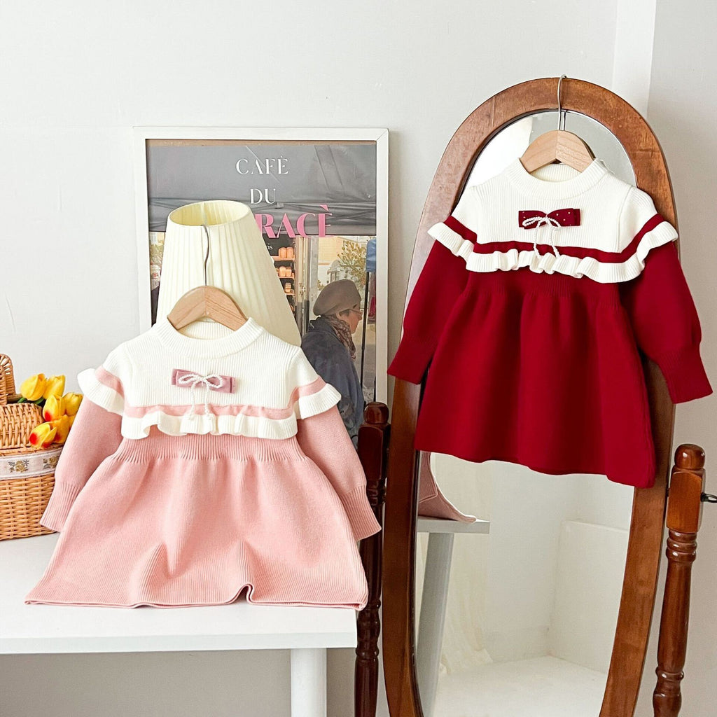 Pearl bow knitted dress