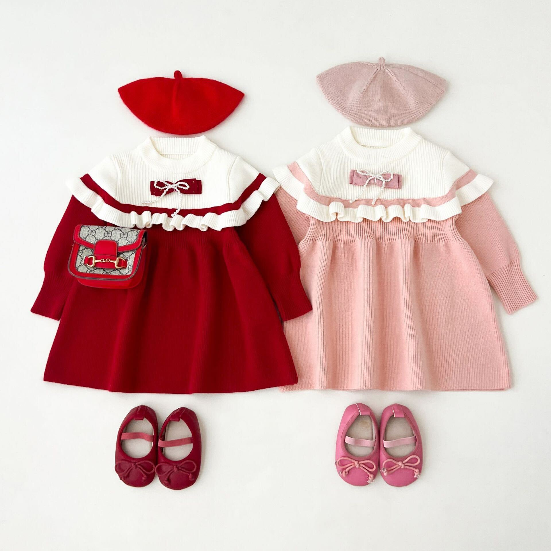 Pearl bow knitted dress