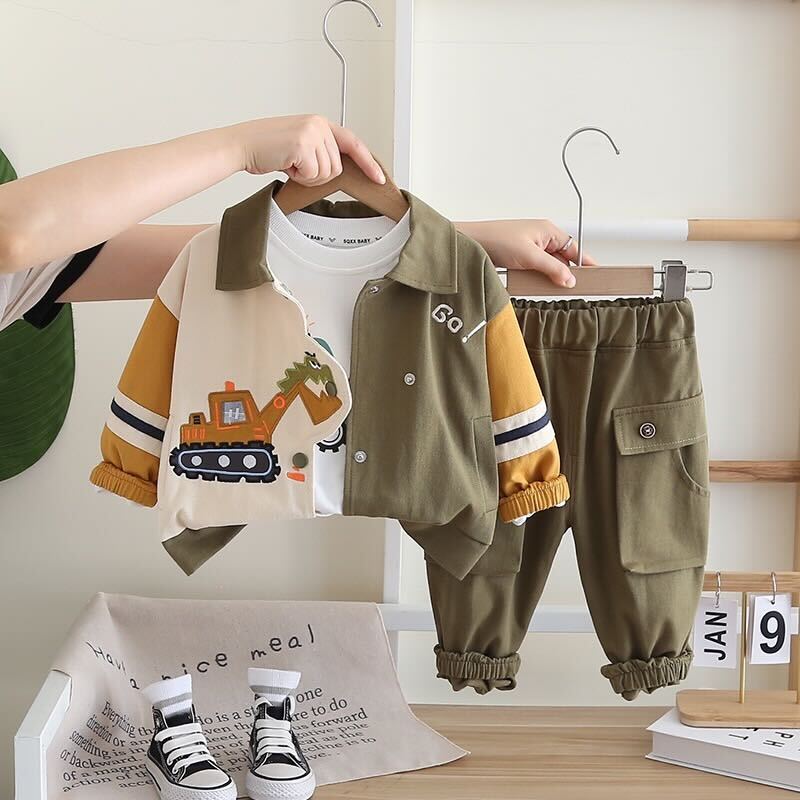 Dino jacket with tshirt and cargo set