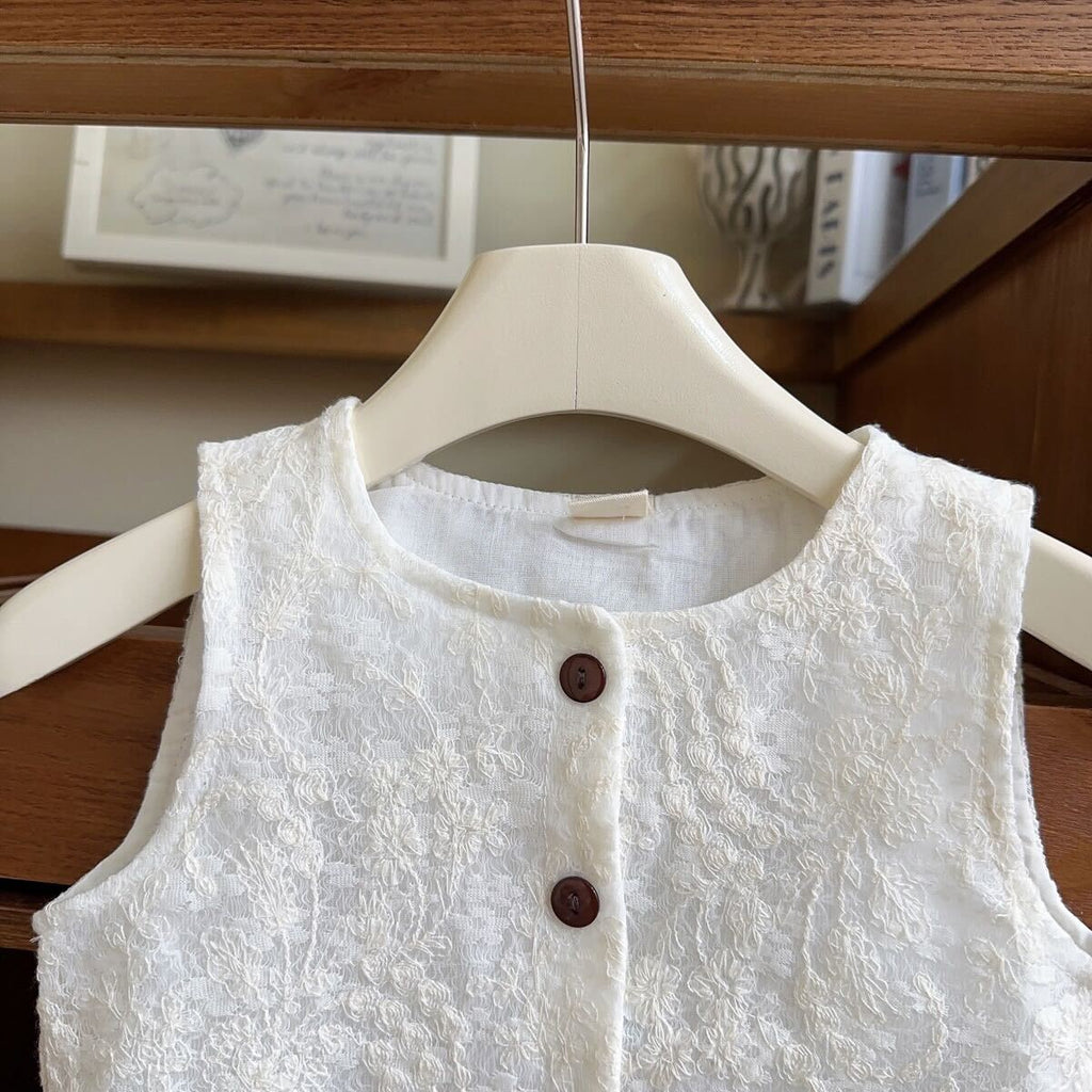 Embroidered white top and palazzo pants set