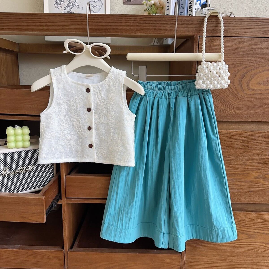 Embroidered white top and palazzo pants set