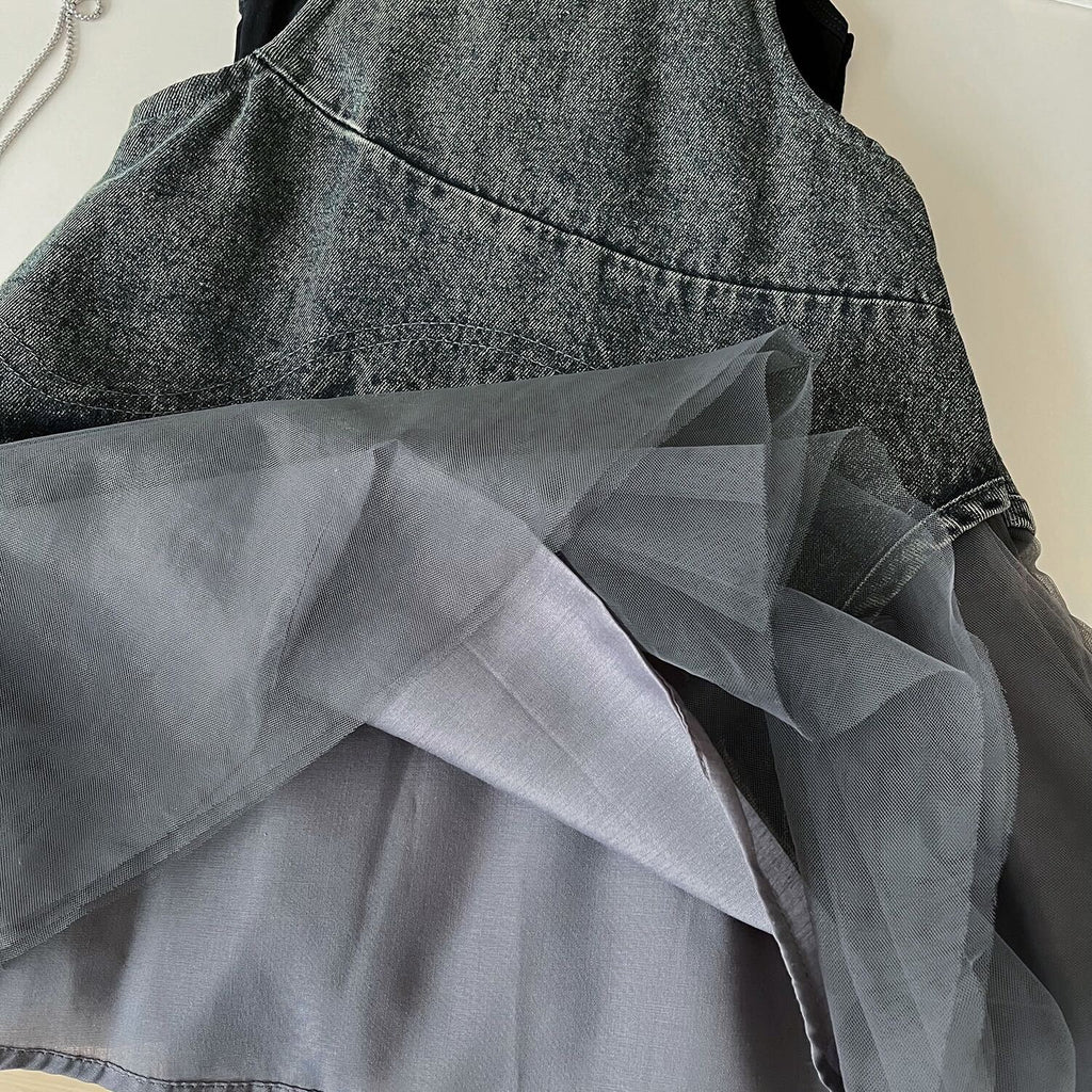 Denim dungaree skirt with t-shirt