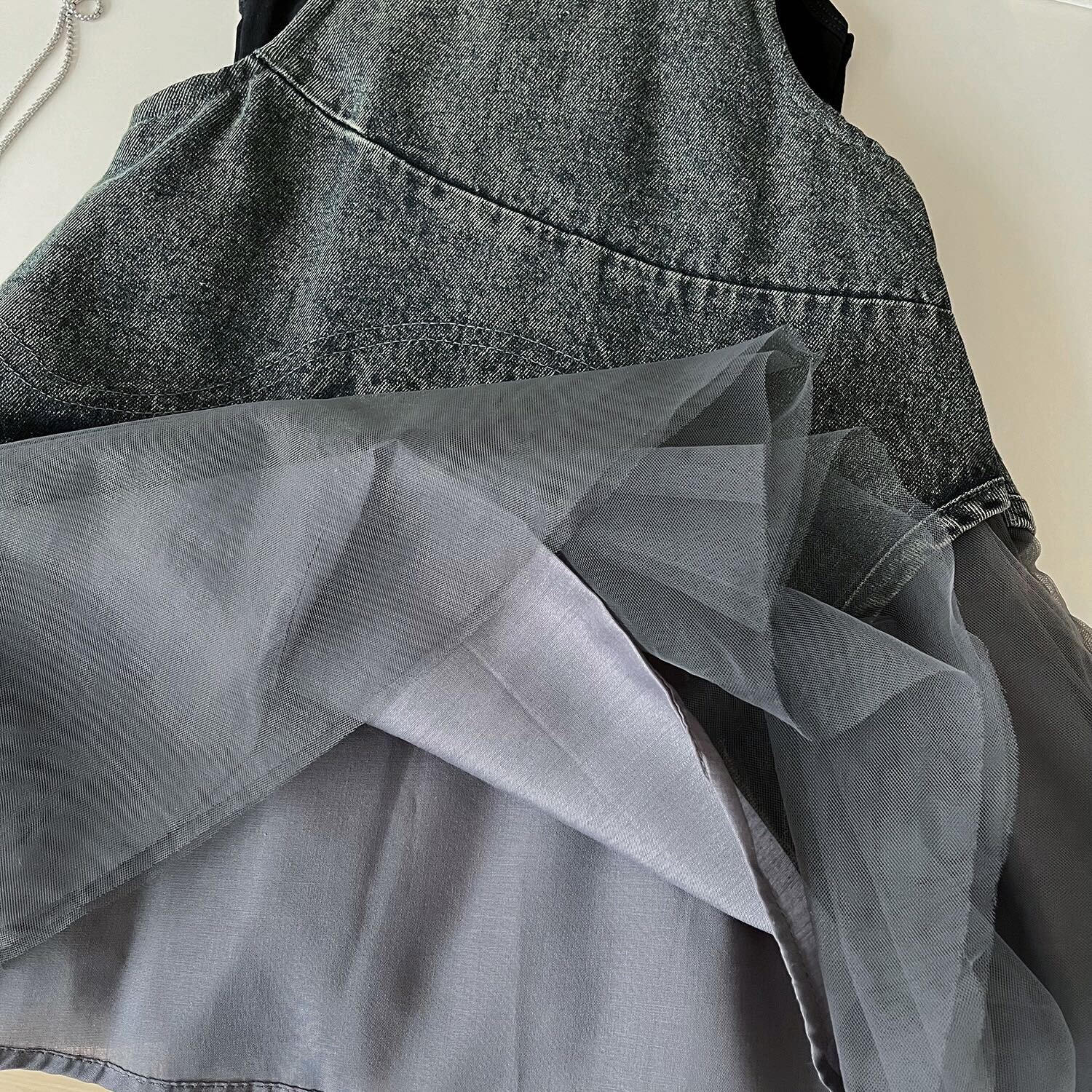 Denim dungaree skirt with t-shirt