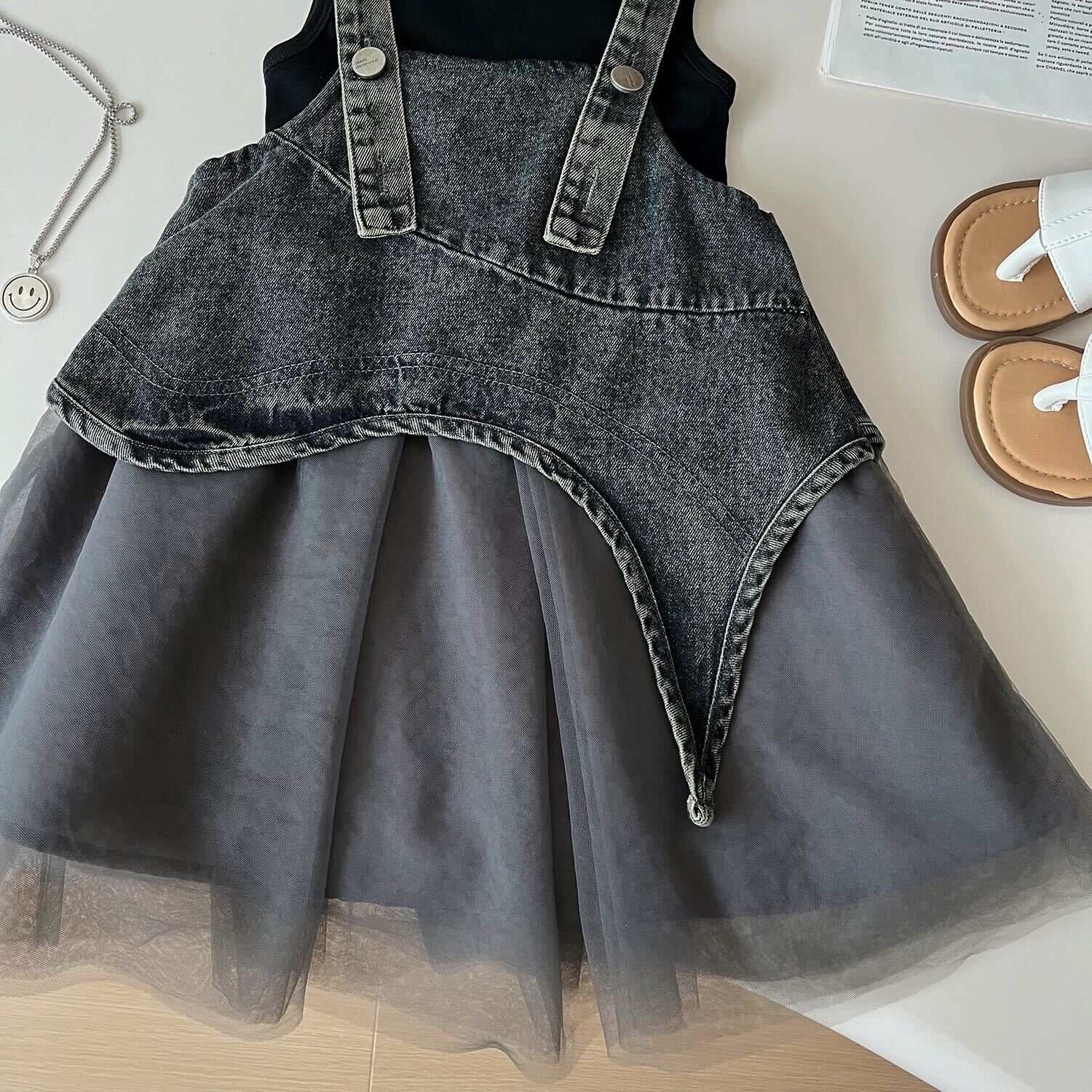Denim dungaree skirt with t-shirt