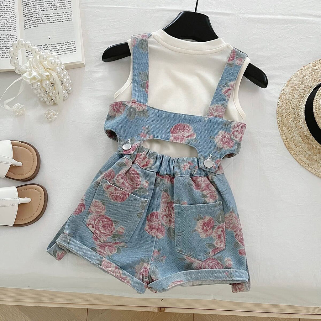 Floral denim overall set